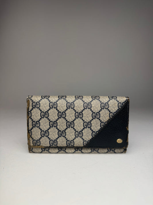 Vintage Gucci Ophidia Leather Monogram Wallet Grey Navy