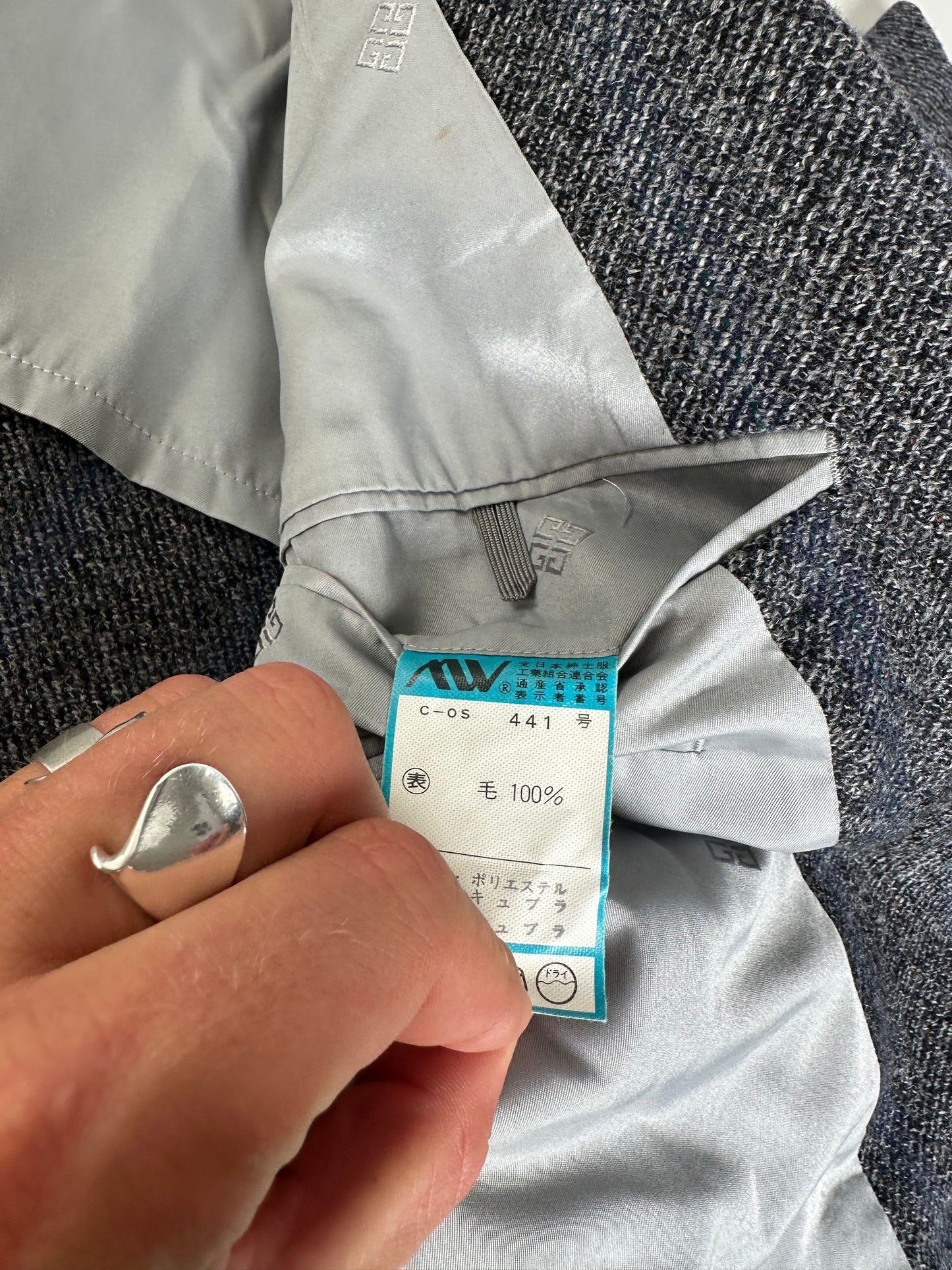 Vintage Givenchy Wool Suit Gray Blue Stripe M