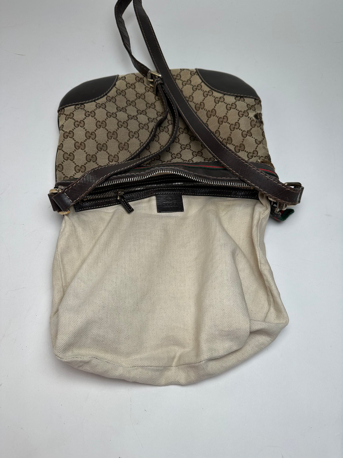 Vintage Gucci Monogram Shoulder / Crossbody Bag Beige Brown