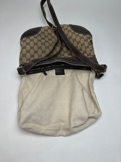 Vintage Gucci Monogram Shoulder / Crossbody Bag Beige Brown