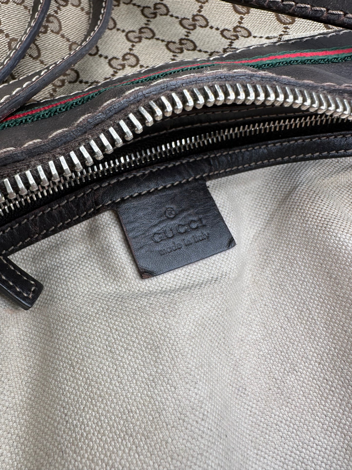 Vintage Gucci Monogram Shoulder / Crossbody Bag Beige Brown