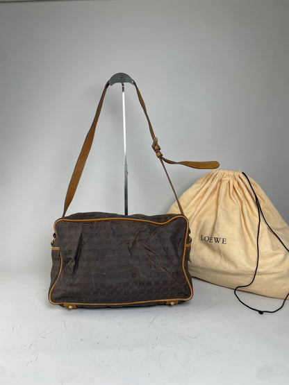 Vintage Loewe Monogram Canvas Shoulder Bag Brown Tan