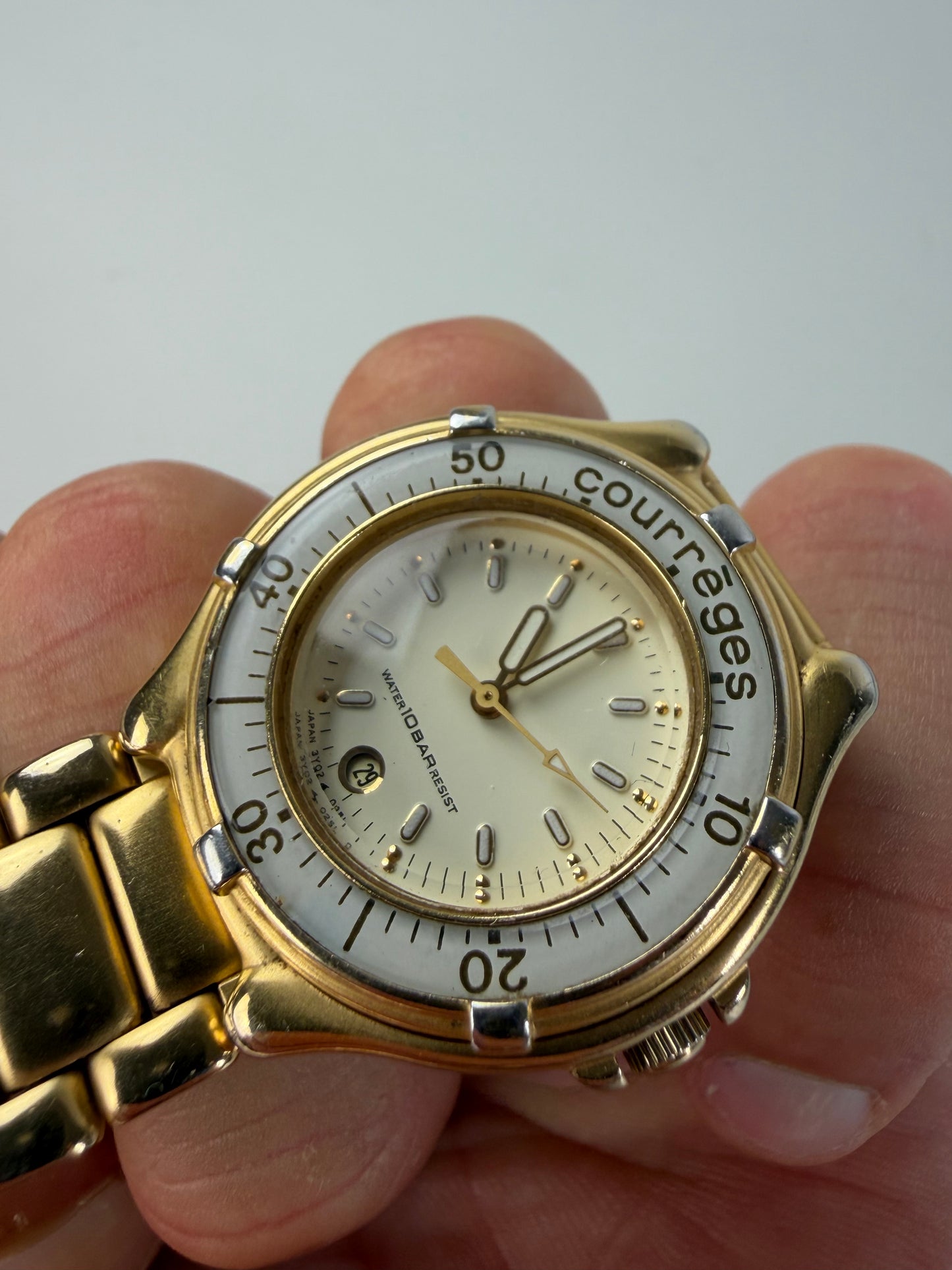 Vintage Courreges Stainless Steel Bracelet Watch Gold Silver