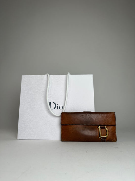 Vintage Dior Long Leather Wallet Brown