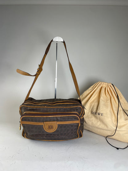 Vintage Loewe Monogram Canvas Shoulder Bag Brown Tan
