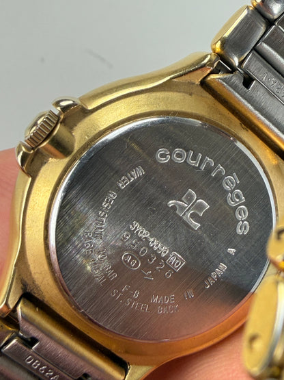 Vintage Courreges Stainless Steel Bracelet Watch Gold Silver
