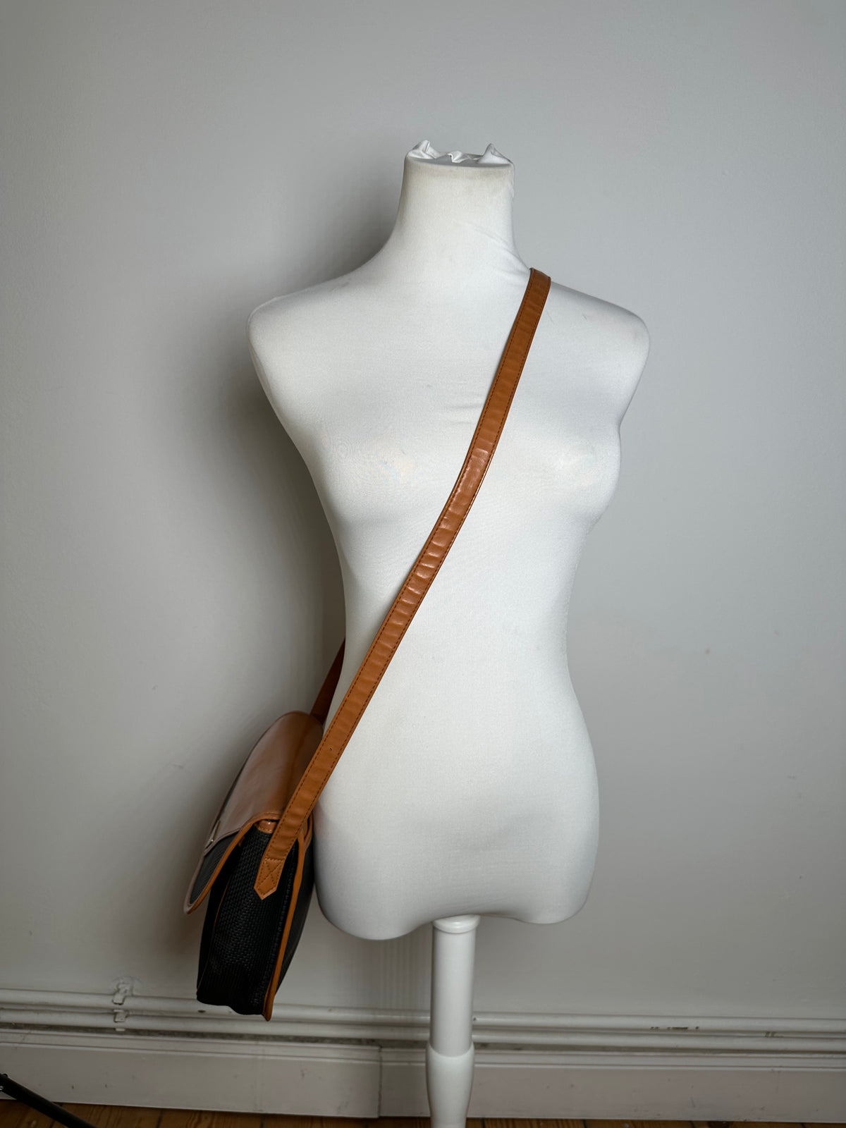 Vintage Yves Saint Laurent Flap Crossbody Bag Late 1980s Black Tan