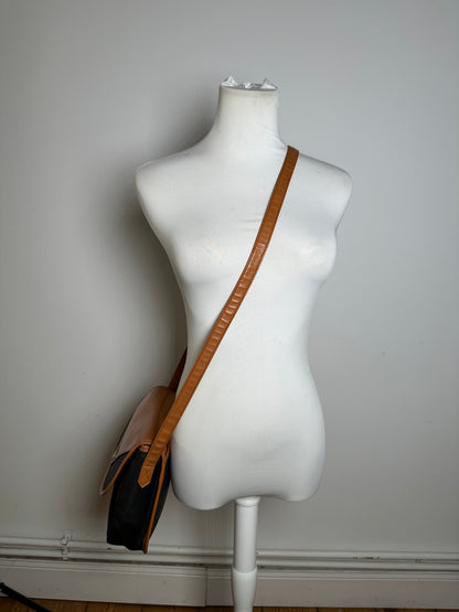 Vintage Yves Saint Laurent Flap Crossbody Bag Late 1980s Black Tan