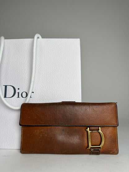 Vintage Dior Long Leather Wallet Brown