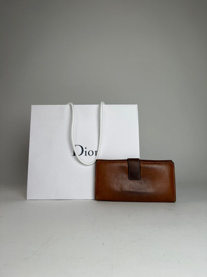 Vintage Dior Long Leather Wallet Brown