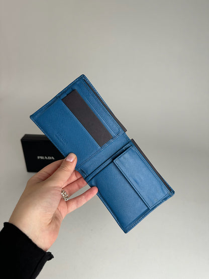 Vintage Prada Milano Flapable Leather Wallet Blue