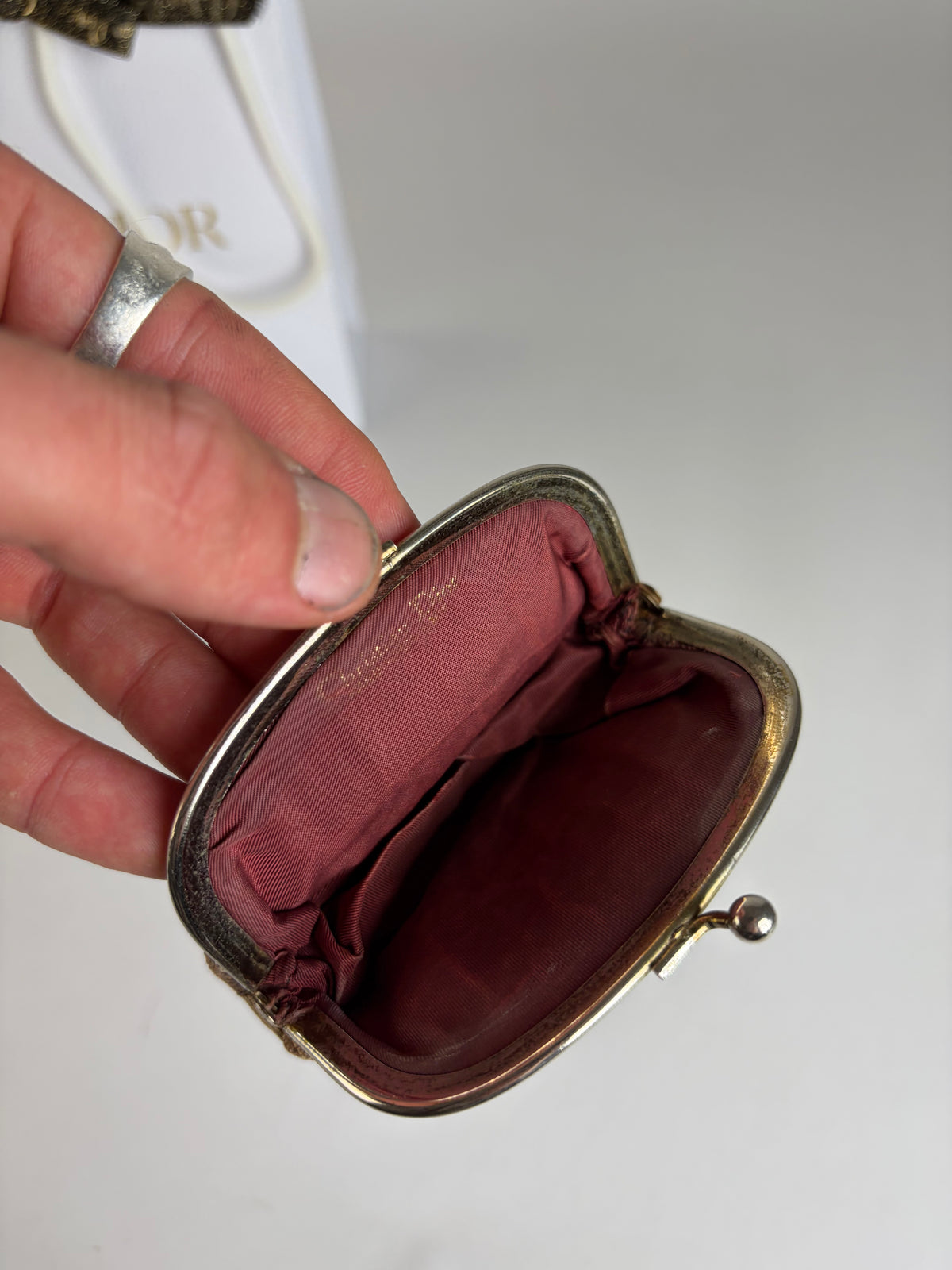 Vintage Dior Oblique Jacquard Coin Purse Brown Cream