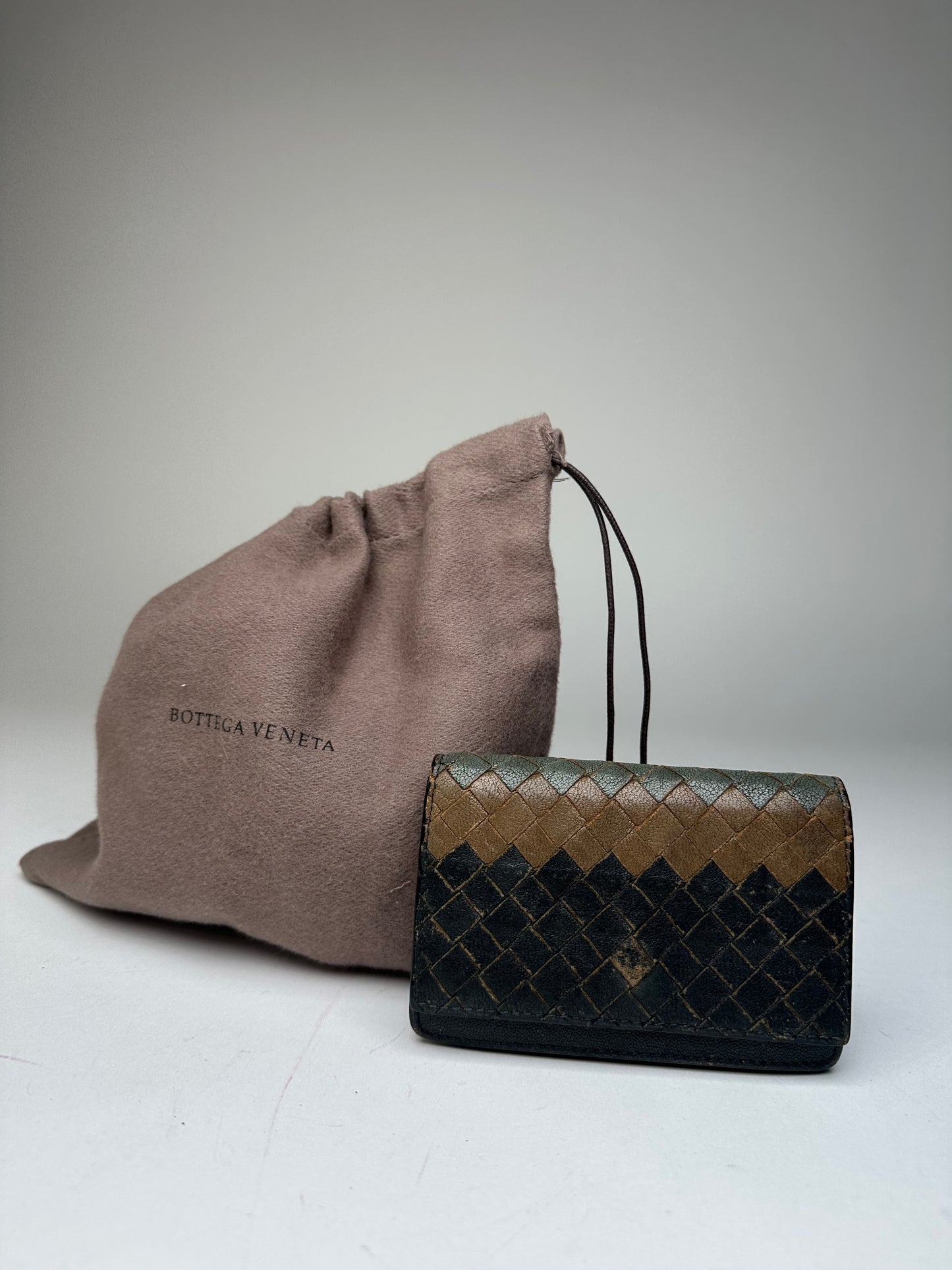 Vintage Bottega Veneta Intrecciato Leather Card Holder Black Brown