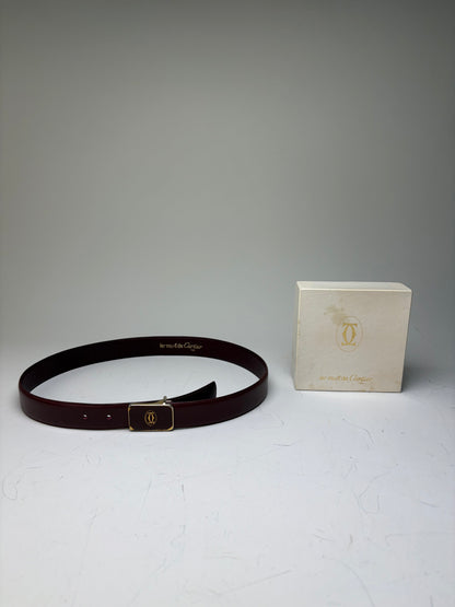 Vintage Cartier Leather Logo Belt Burgundy Gold-tone Buckle