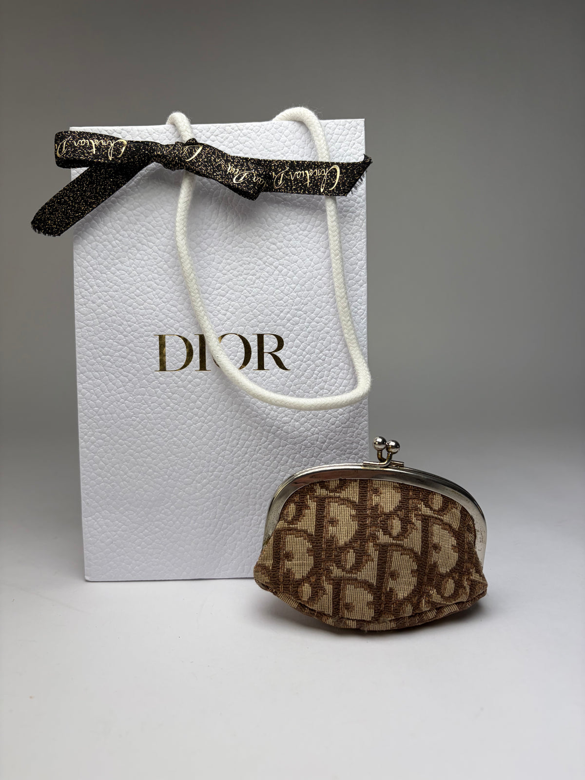 Vintage Dior Oblique Jacquard Coin Purse Brown Cream