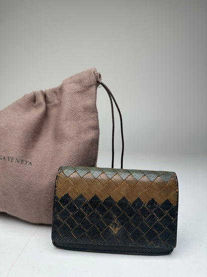 Vintage Bottega Veneta Intrecciato Leather Card Holder Black Brown
