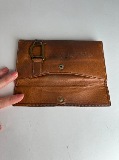 Vintage Dior Long Leather Wallet Brown