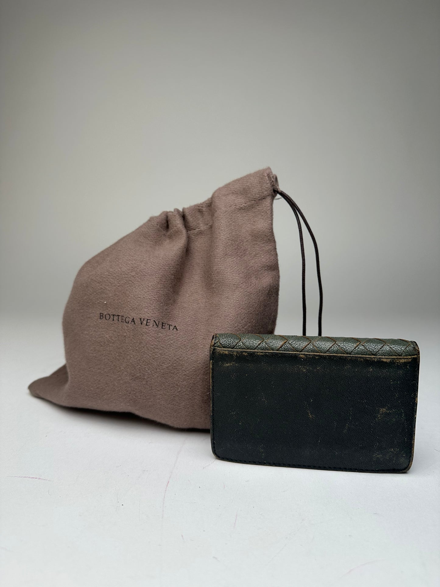 Vintage Bottega Veneta Intrecciato Leather Card Holder Black Brown
