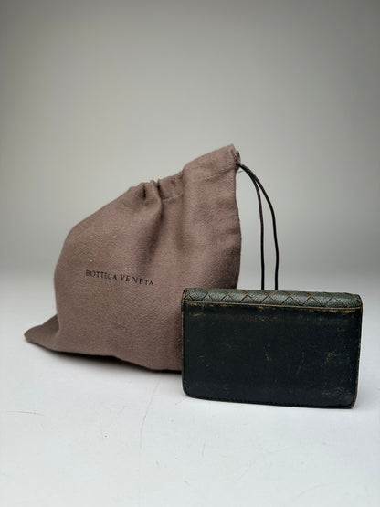 Vintage Bottega Veneta Intrecciato Leather Card Holder Black Brown