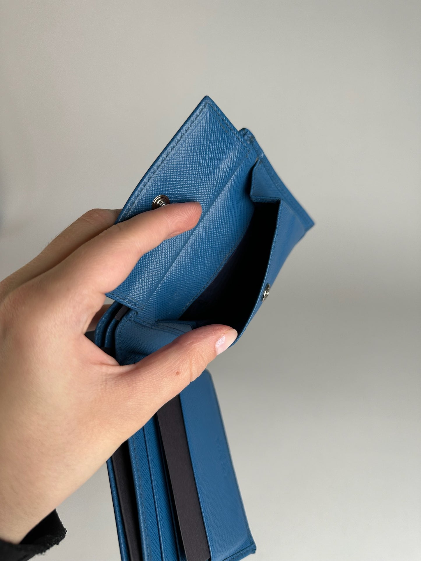 Vintage Prada Milano Flapable Leather Wallet Blue