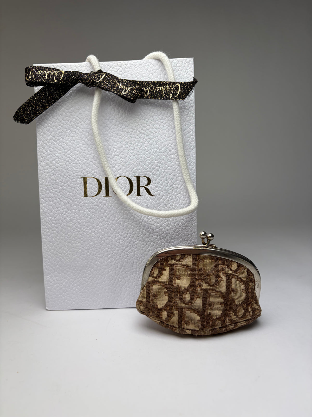 Vintage Dior Oblique Jacquard Coin Purse Brown Cream