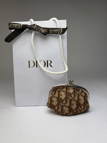 Vintage Dior Oblique Jacquard Coin Purse Brown Cream