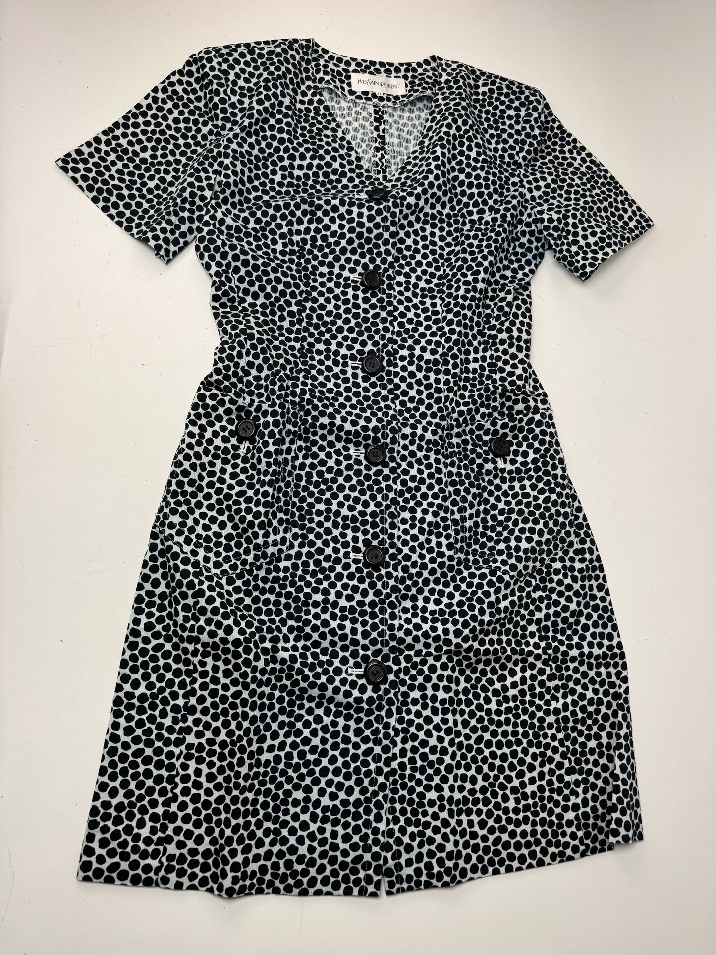 Vintage Yves Saint Laurent Polkadot Dress Blue black 38\M