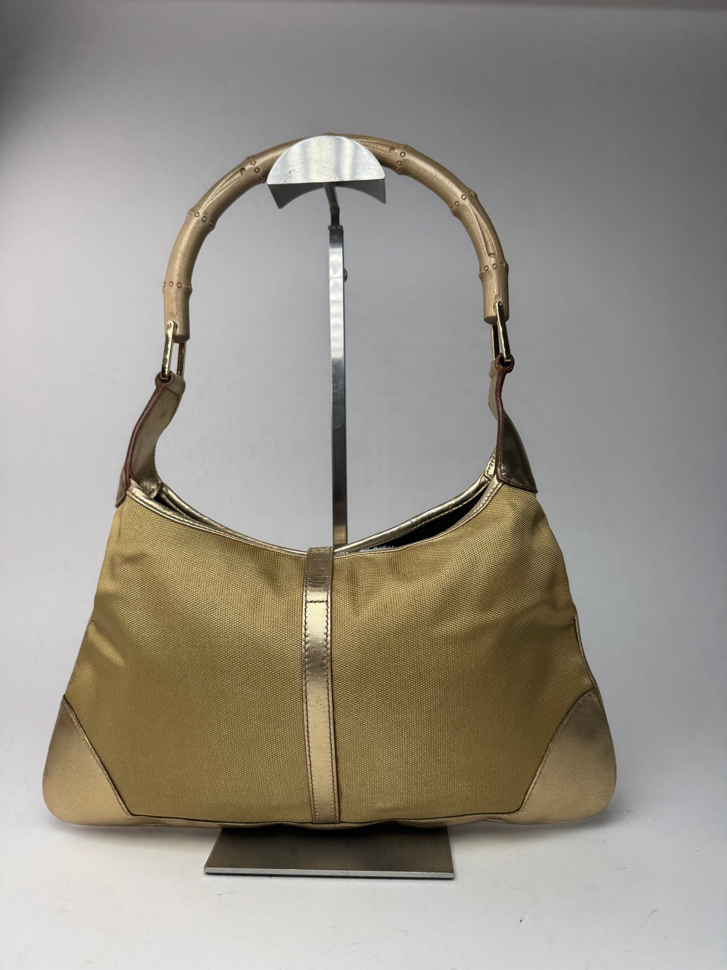 Sac Jackie vintage en cuir et toile Gucci doré