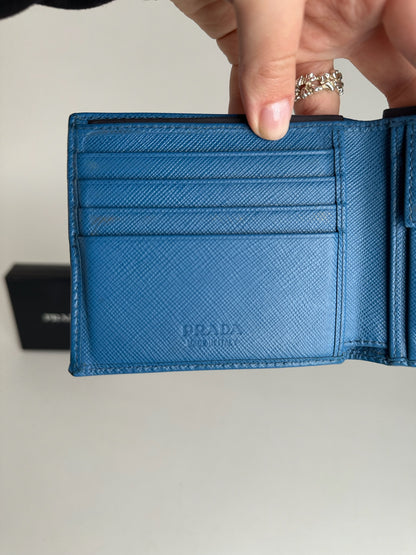Vintage Prada Milano Flapable Leather Wallet Blue
