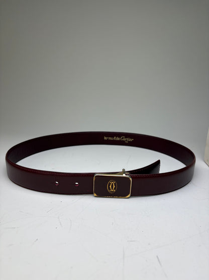 Vintage Cartier Leather Logo Belt Burgundy Gold-tone Buckle