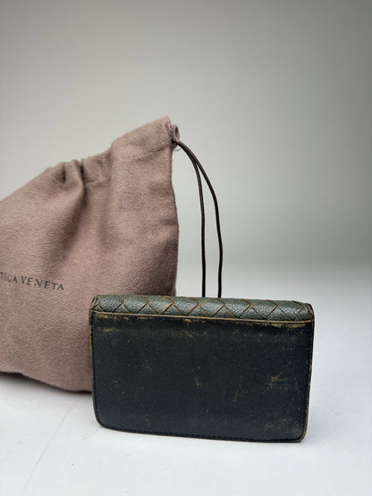 Vintage Bottega Veneta Intrecciato Leather Card Holder Black Brown
