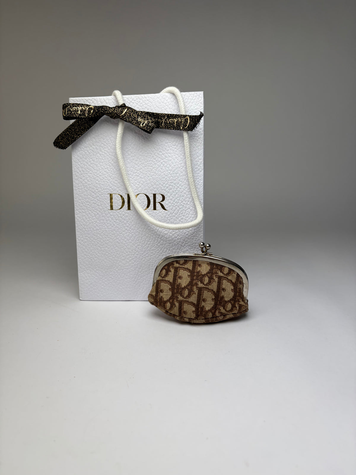 Vintage Dior Oblique Jacquard Coin Purse Brown Cream