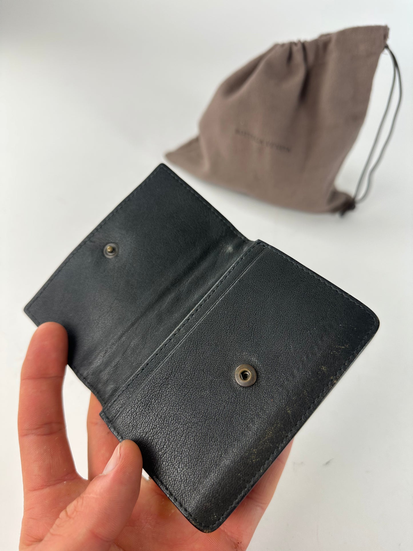 Vintage Bottega Veneta Intrecciato Leather Card Holder Black Brown