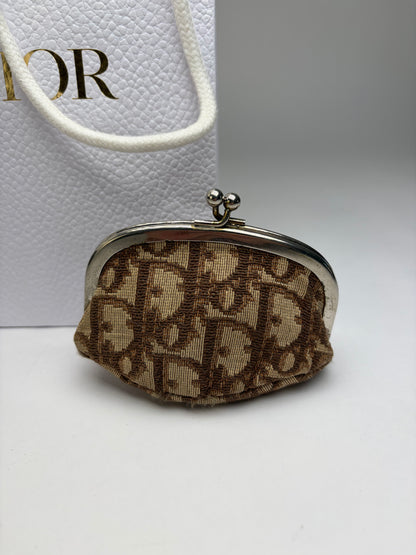 Vintage Dior Oblique Jacquard Coin Purse Brown Cream