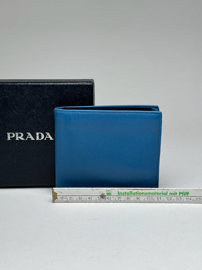 Vintage Prada Milano Flapable Leather Wallet Blue