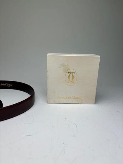 Vintage Cartier Leather Logo Belt Burgundy Gold-tone Buckle