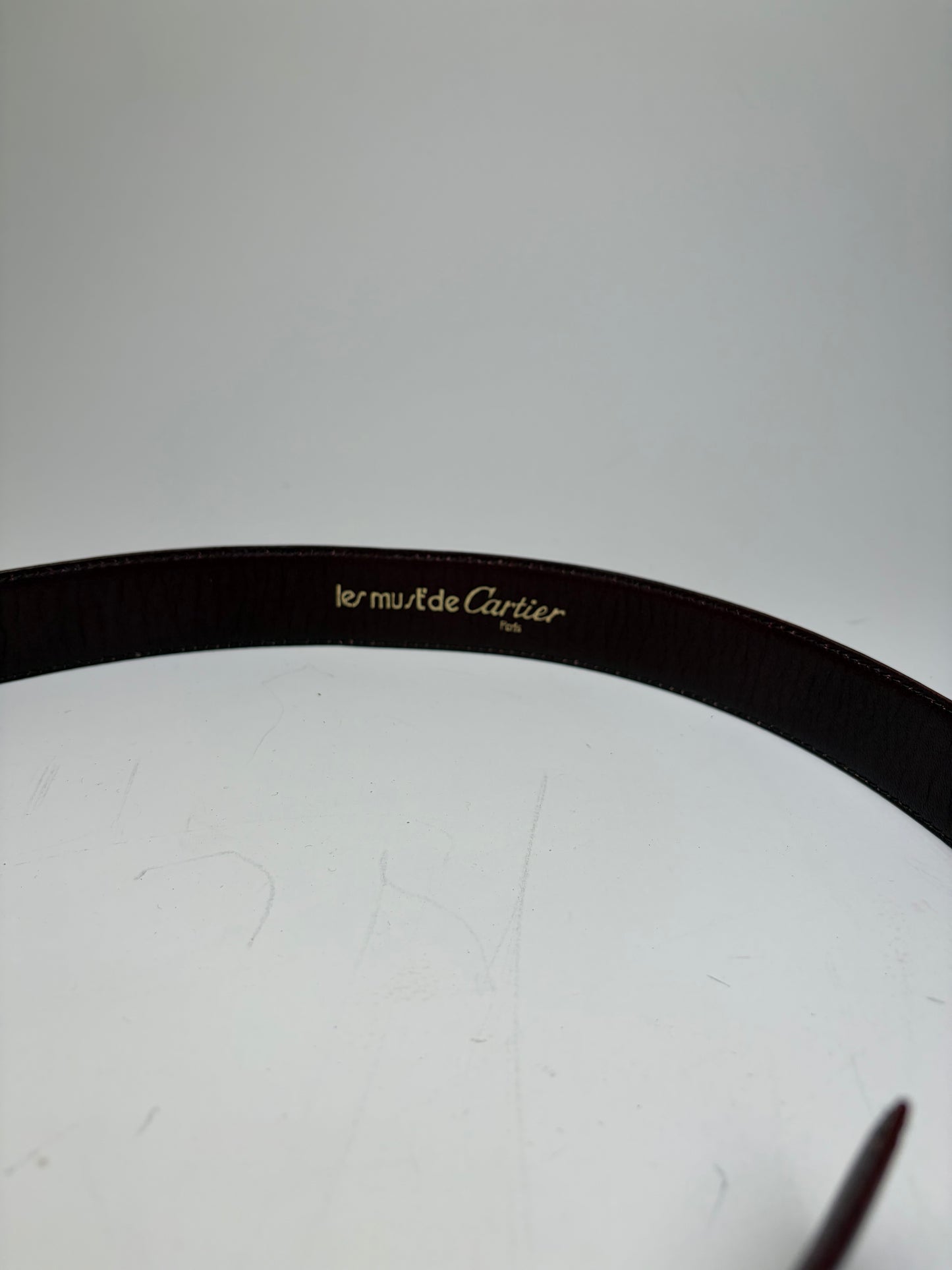Vintage Cartier Leather Logo Belt Burgundy Gold-tone Buckle