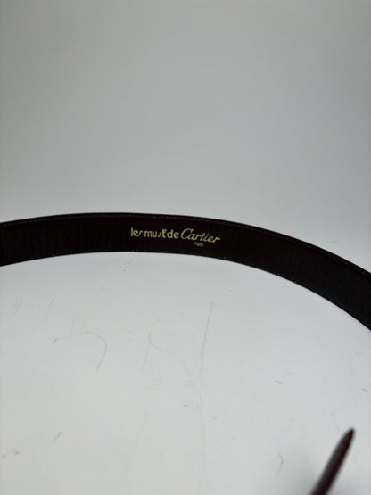 Vintage Cartier Leather Logo Belt Burgundy Gold-tone Buckle