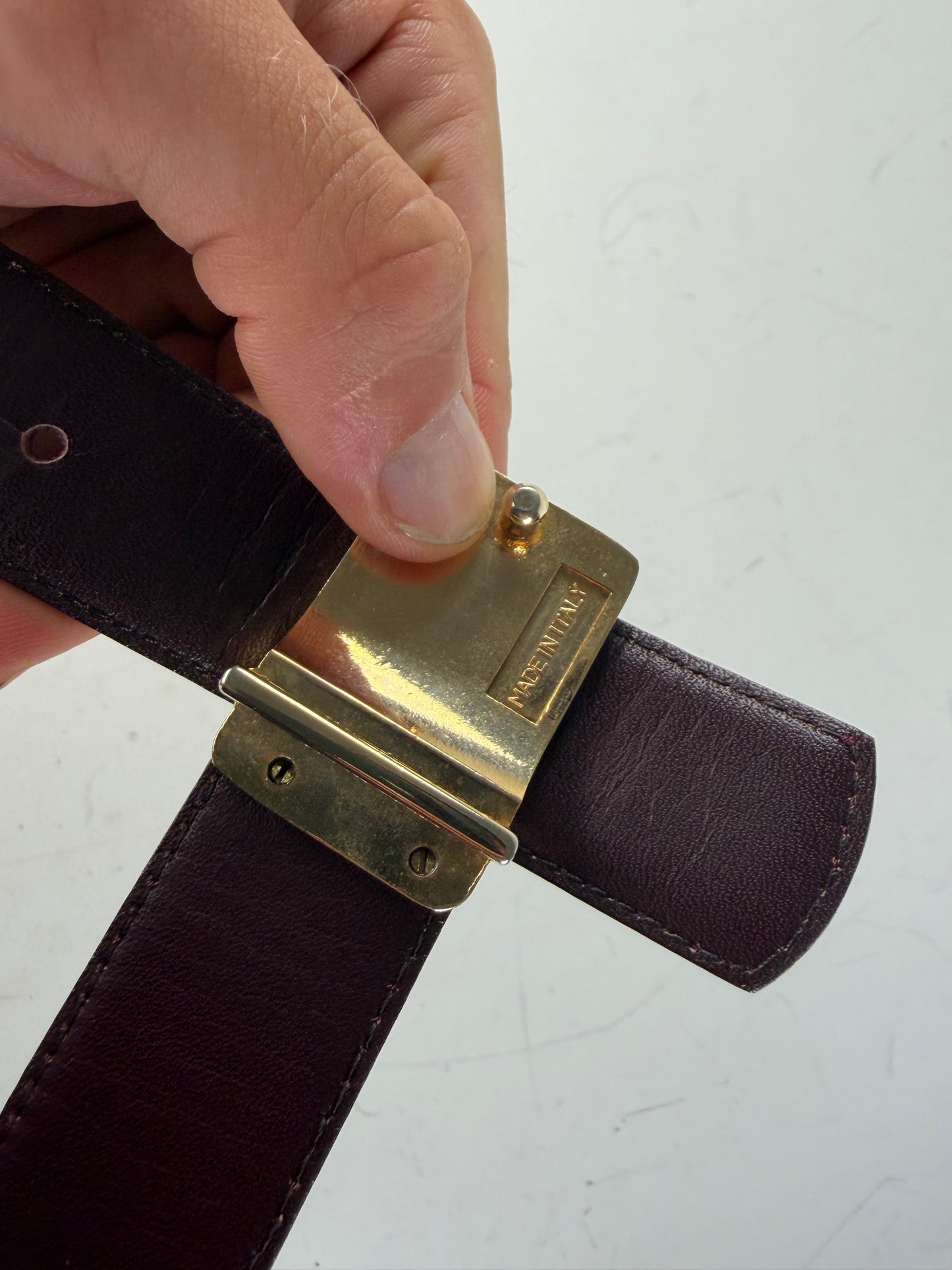 Vintage Cartier Leather Logo Belt Burgundy Gold-tone Buckle