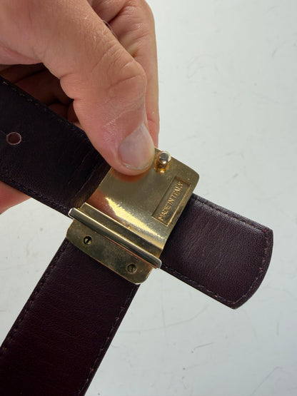 Vintage Cartier Leather Logo Belt Burgundy Gold-tone Buckle