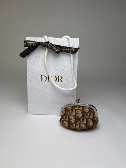 Vintage Dior Oblique Jacquard Coin Purse Brown Cream