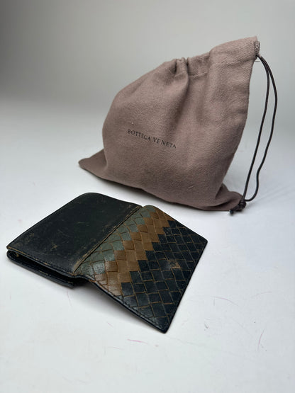Vintage Bottega Veneta Intrecciato Leather Card Holder Black Brown
