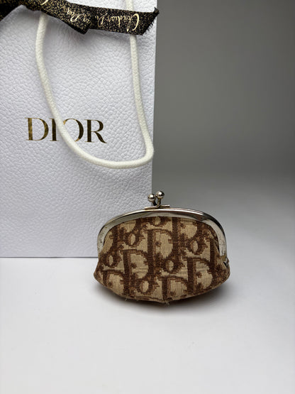 Vintage Dior Oblique Jacquard Coin Purse Brown Cream
