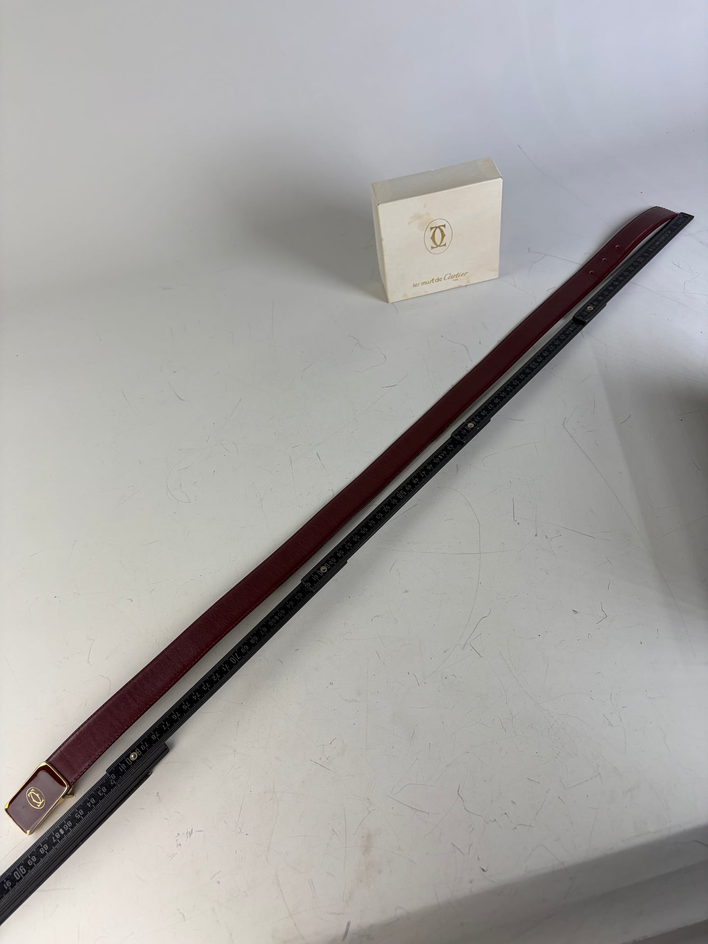 Vintage Cartier Leather Logo Belt Burgundy Gold-tone Buckle