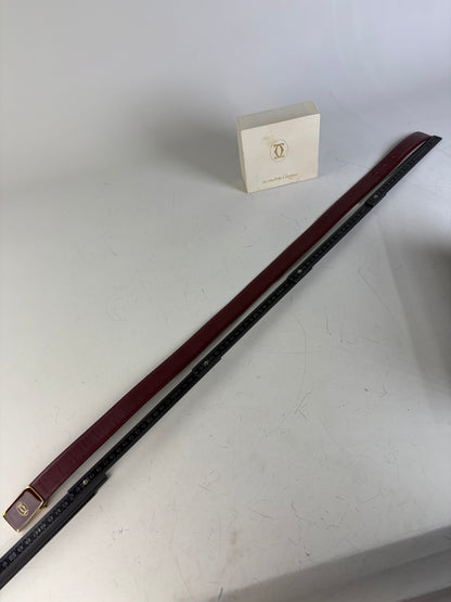 Vintage Cartier Leather Logo Belt Burgundy Gold-tone Buckle