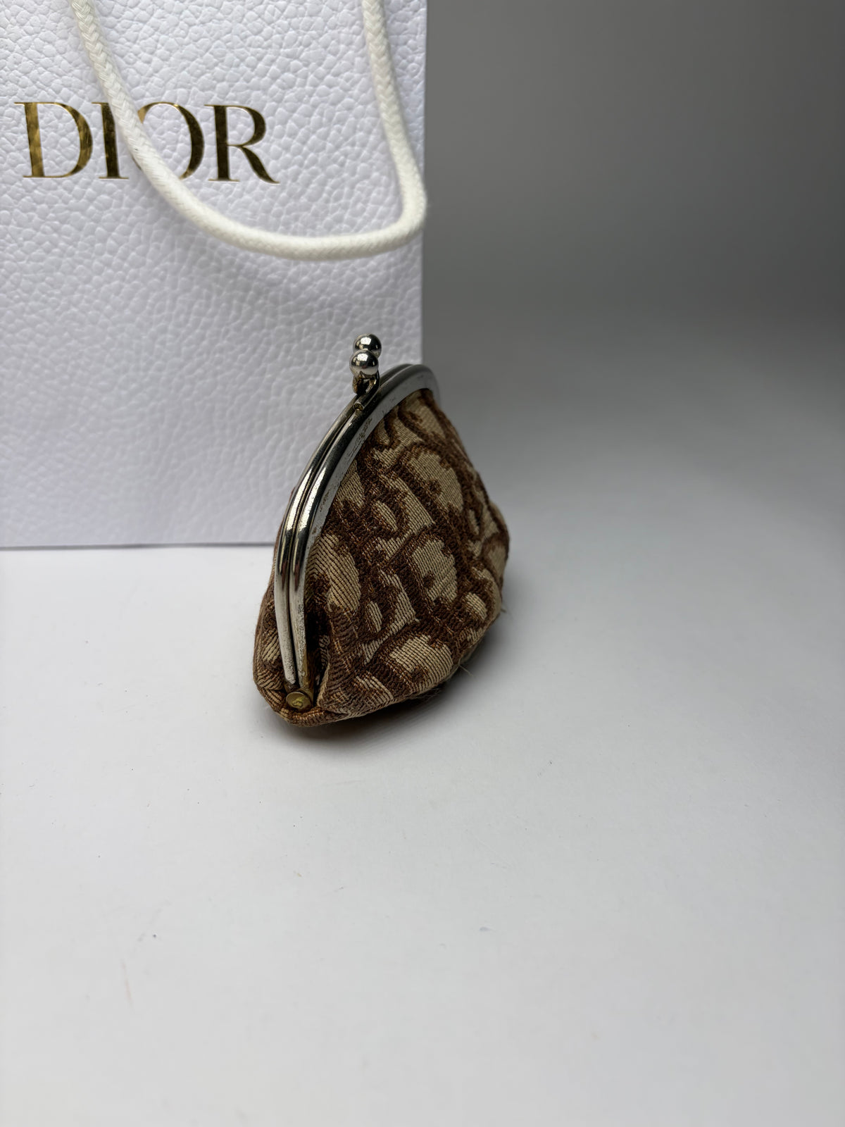 Vintage Dior Oblique Jacquard Coin Purse Brown Cream