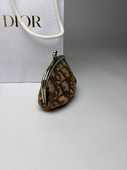 Vintage Dior Oblique Jacquard Coin Purse Brown Cream
