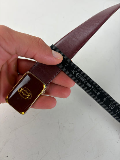 Vintage Cartier Leather Logo Belt Burgundy Gold-tone Buckle