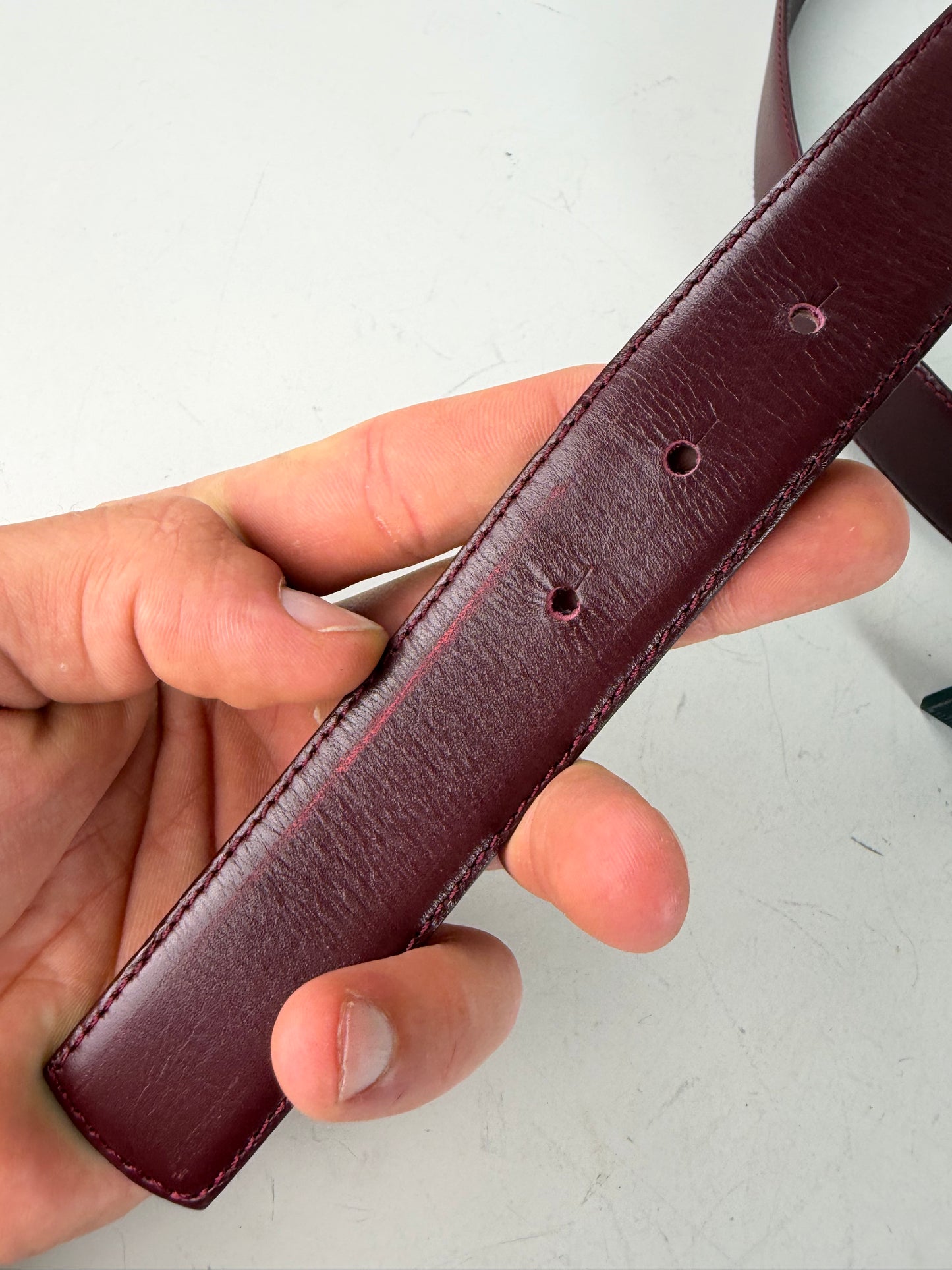 Vintage Cartier Leather Logo Belt Burgundy Gold-tone Buckle