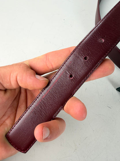 Vintage Cartier Leather Logo Belt Burgundy Gold-tone Buckle